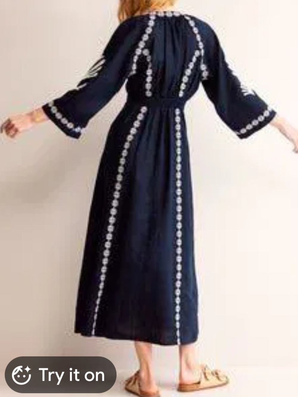 Boden Navy Maxi Dress with White Embroidery - Picture 9 of 9